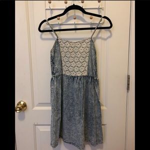 Lace denim fit and flare mini dress